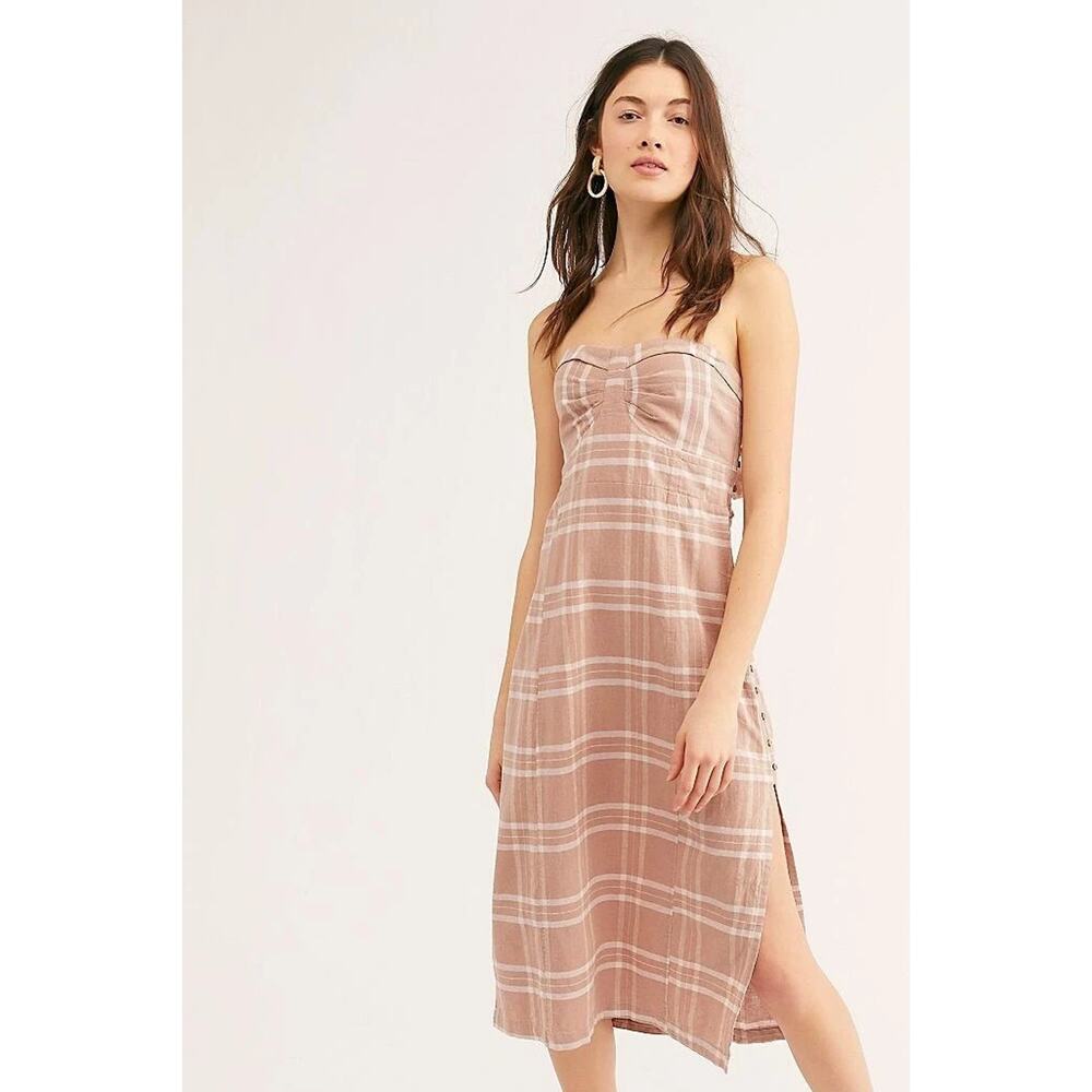 Free People Endless Summer Life Like This Plaid Strapless Dress Medium